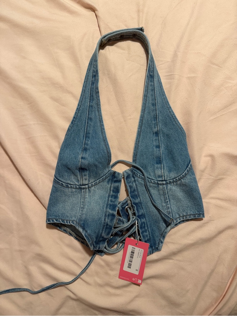 Edikted Denim Halter Corset Top